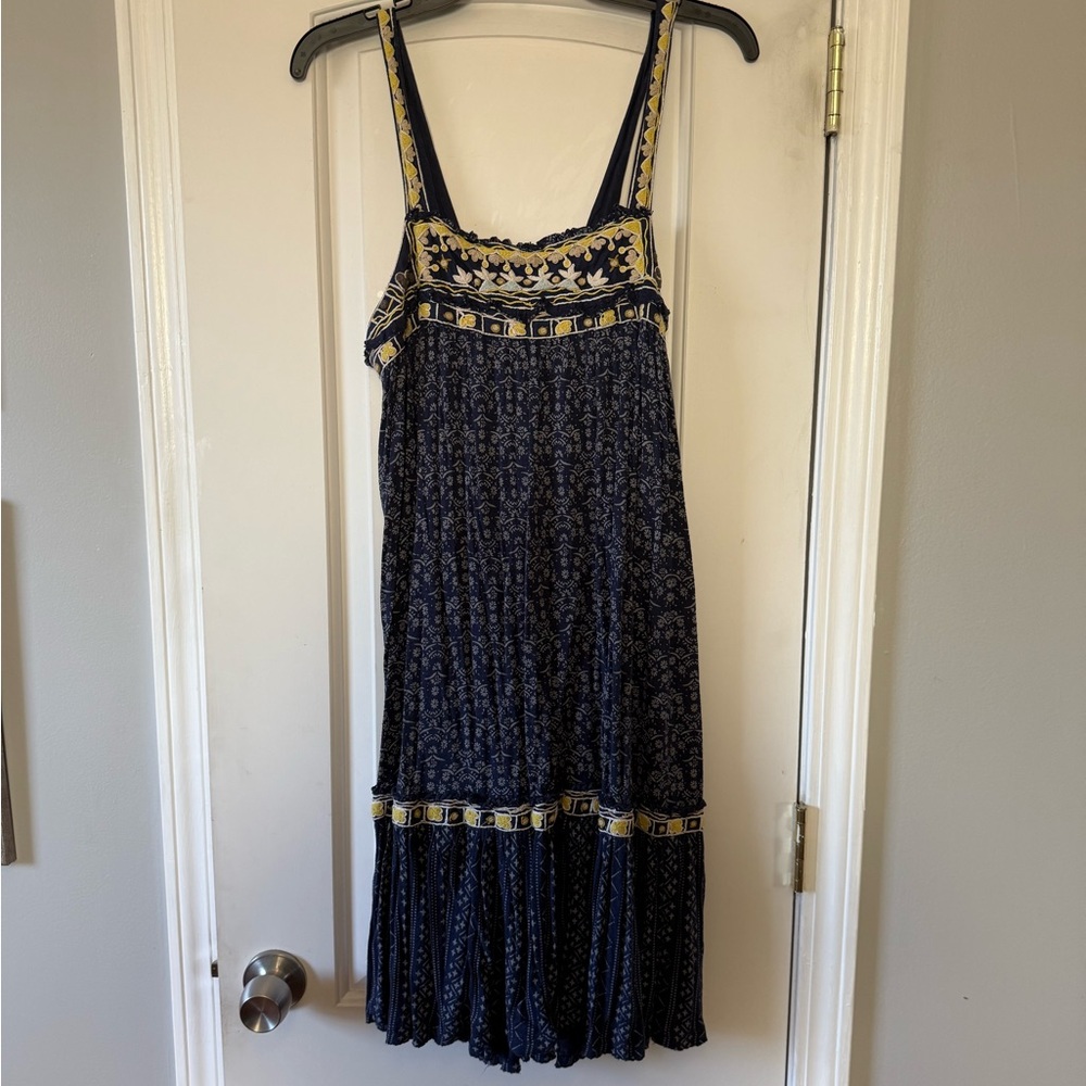 Free People Navy and Yellow Midi Dress